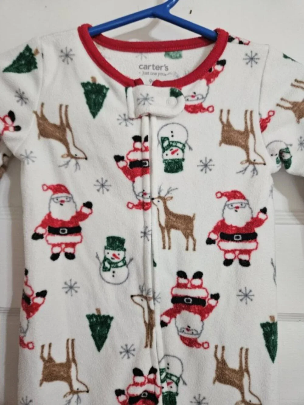CARTER'S White and Red Santa Print Fleece Blanket Sleeper Pajamas Size 9 months